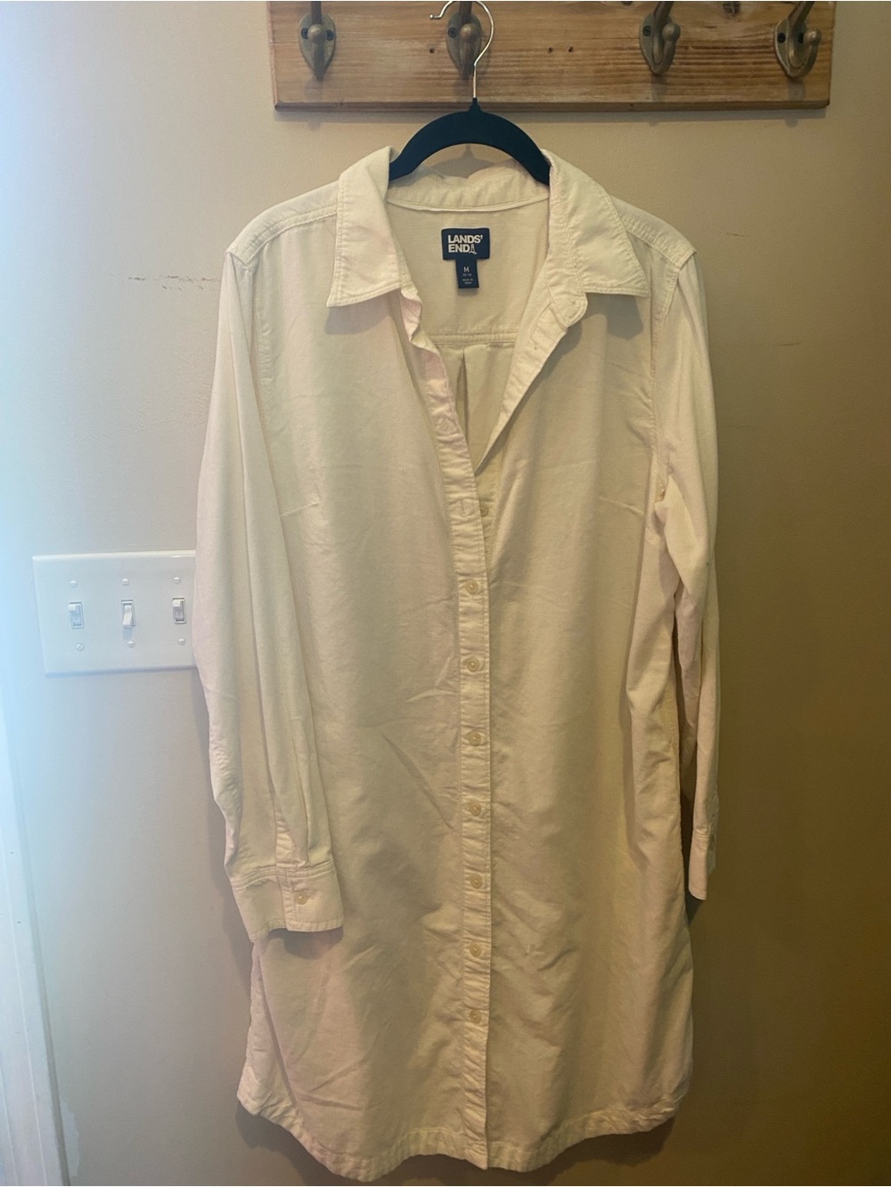 Lands' End Women's Light Cream Corduroy Collared Shirt Dress